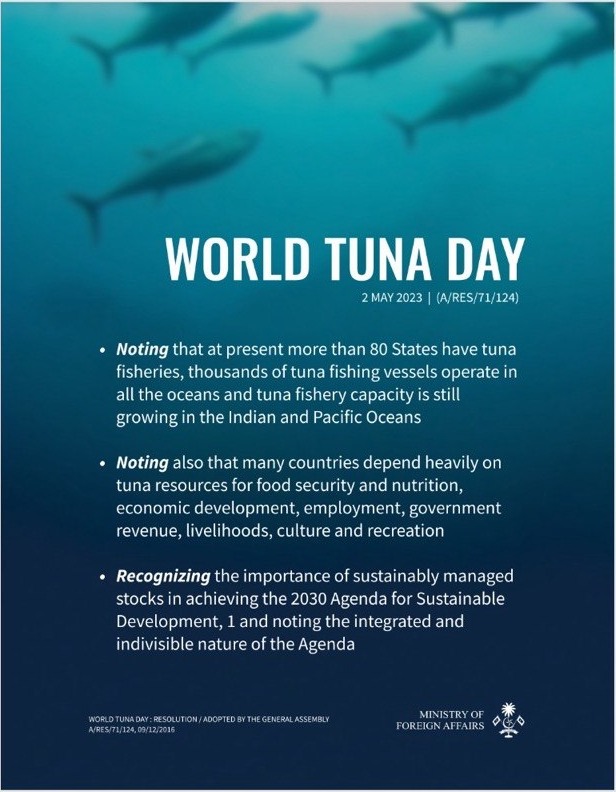 World Tuna Day infographic detail card with resolution text