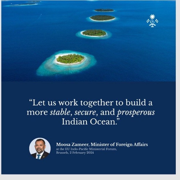 Minister of Foreign Affairs quote post on the Indian Ocean, with aerial island photo