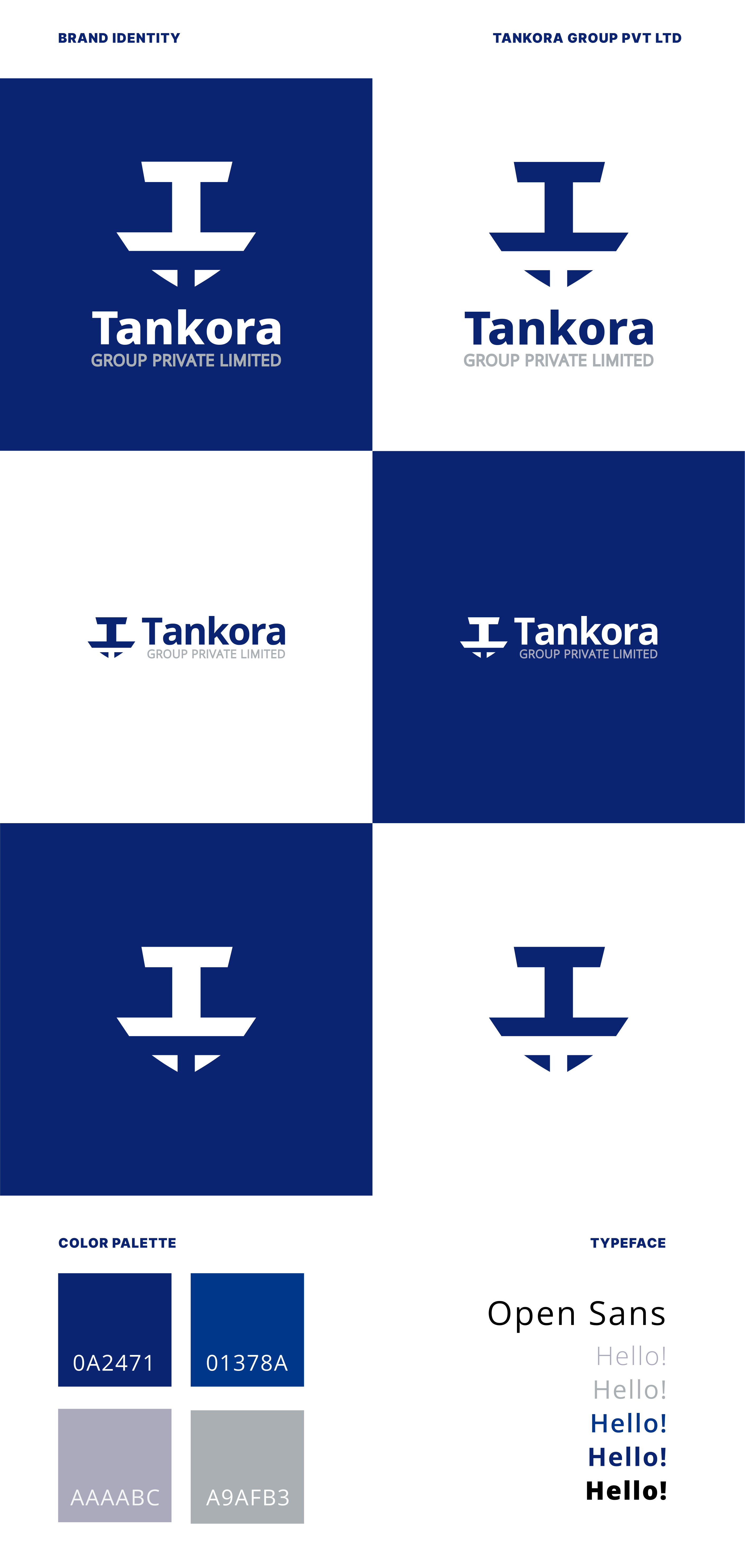 Tankora Group brand identity sheet showing logo variations, color palette, and typeface